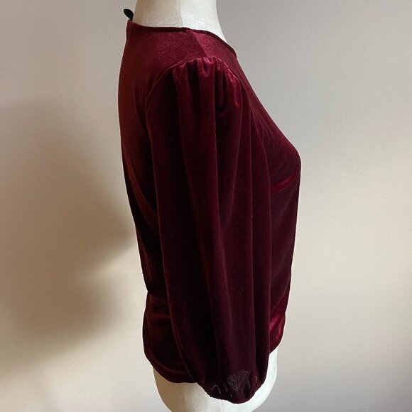 HALOGEN BNWT Burgundy Velvet Top Velour Bubble Sleeve New - Picture 2 of 10